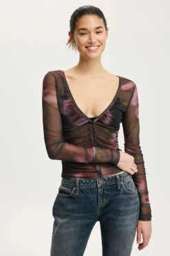 Alix Mesh Button Through Long Sleeve