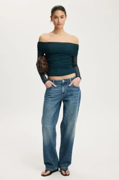 Ashley Off Shoulder Mesh Long Sleeve Top