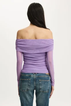 Ashley Off Shoulder Mesh Long Sleeve Top