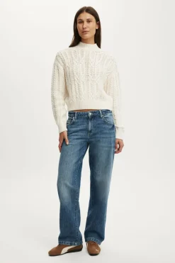 Boxy Mock Neck Knit Sweater