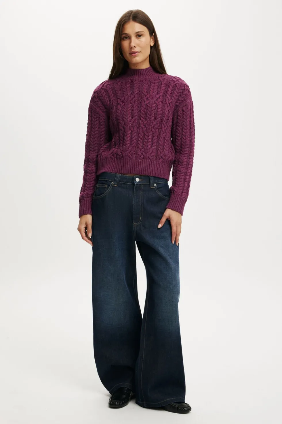 Boxy Mock Neck Knit Sweater