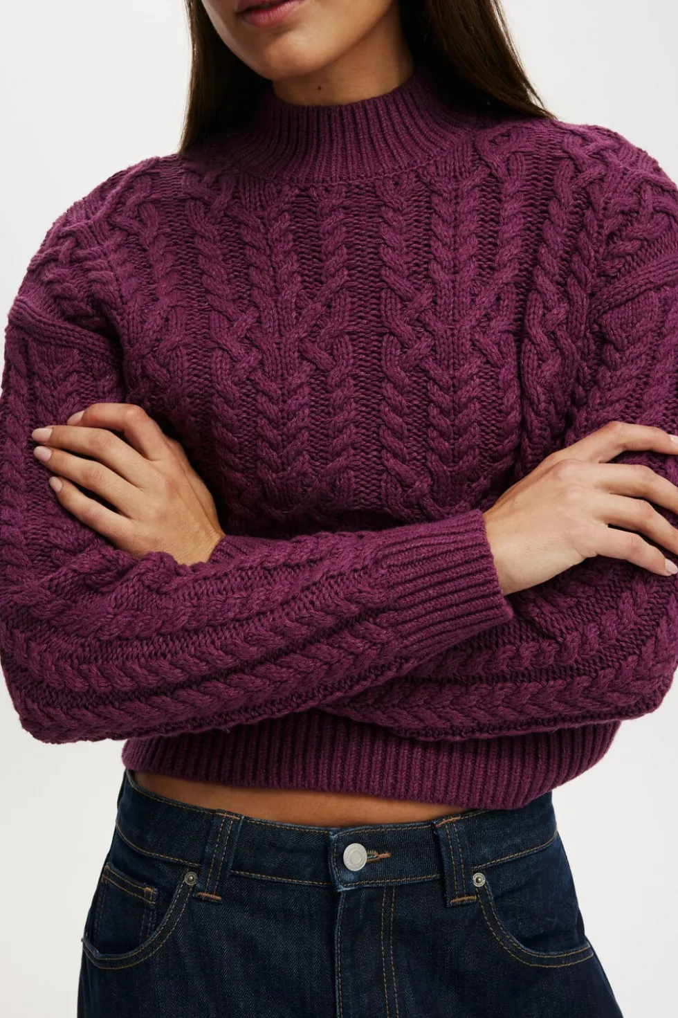 Boxy Mock Neck Knit Sweater