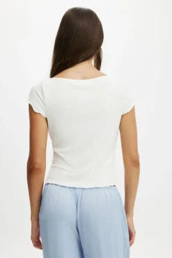 Button Detail Cap Sleeve Top