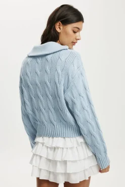 Cotton Cable Half Zip Pullover