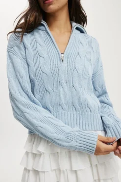 Cotton Cable Half Zip Pullover