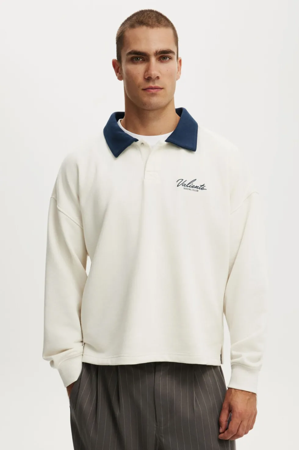 Cropped Fit Graphic Fleece Polo