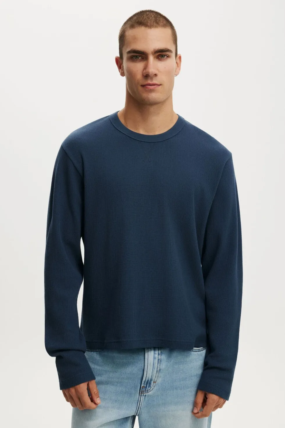 Cropped Fit Textured Long Sleeve