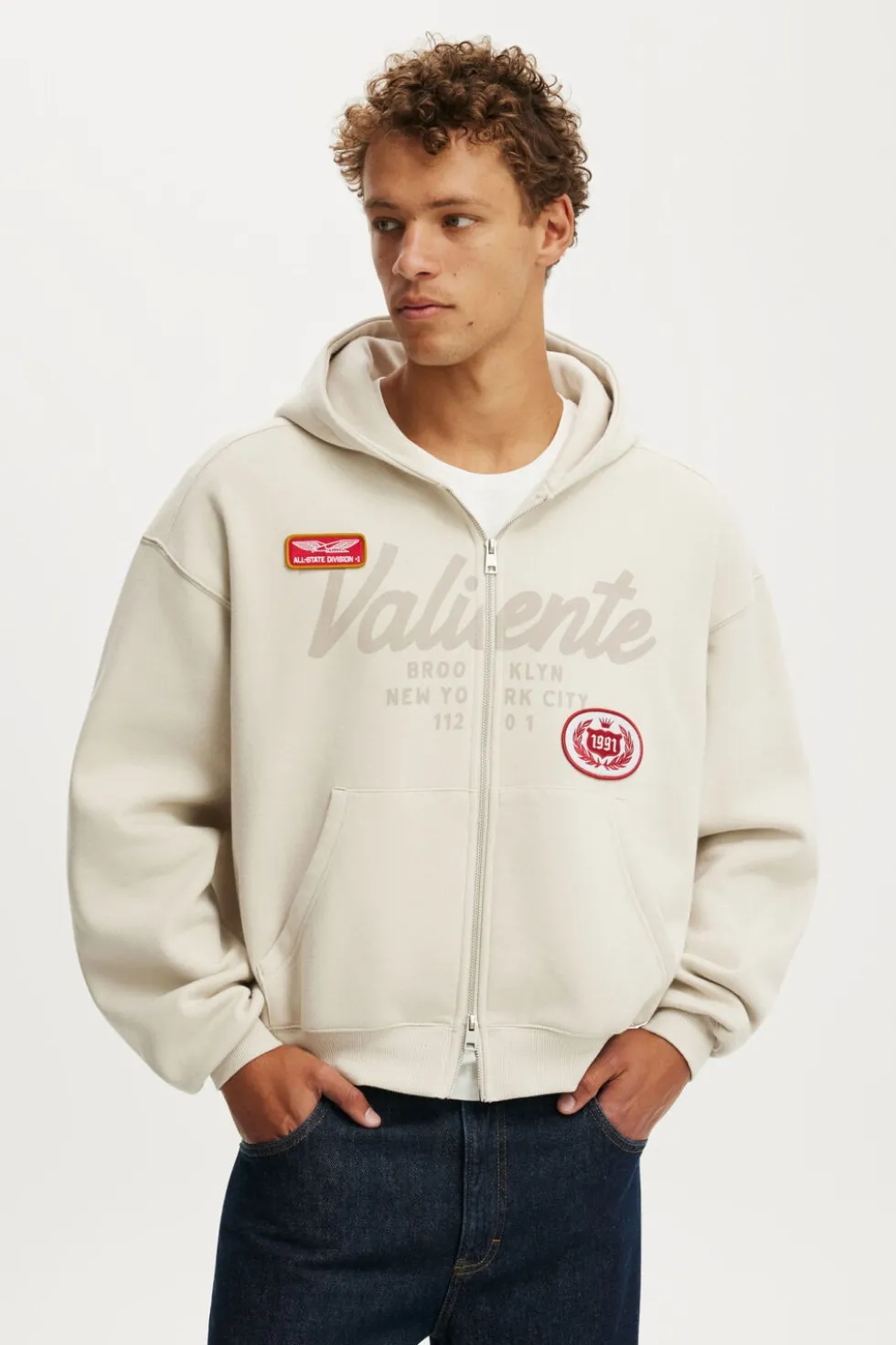 Cropped Zip Up Graphic Hoodie
