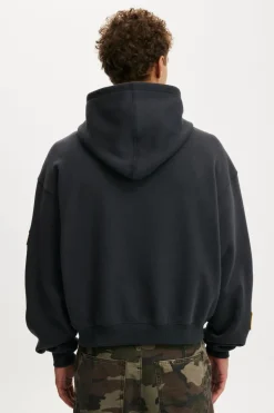 Cropped Zip Up Graphic Hoodie