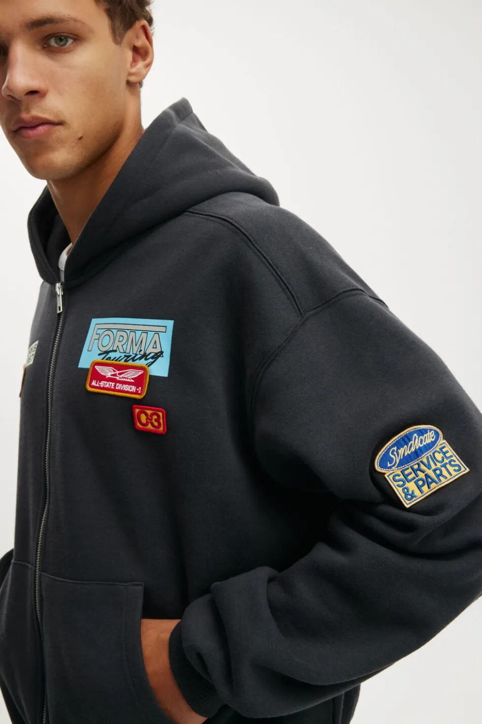 Cropped Zip Up Graphic Hoodie