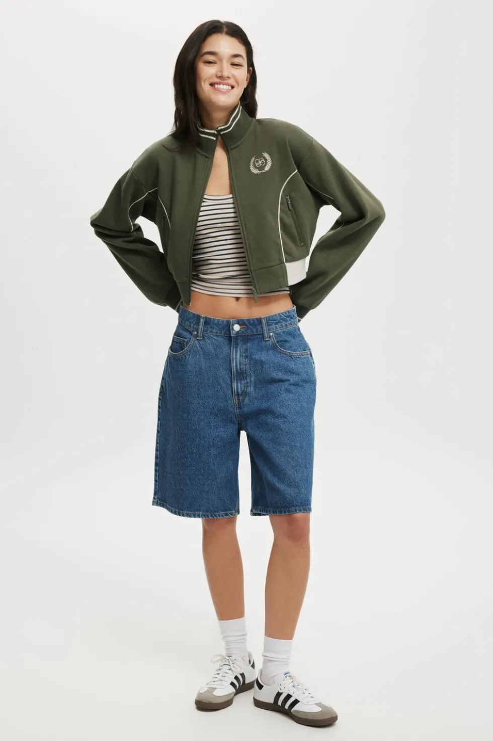 Graphic Cropped Zip Through