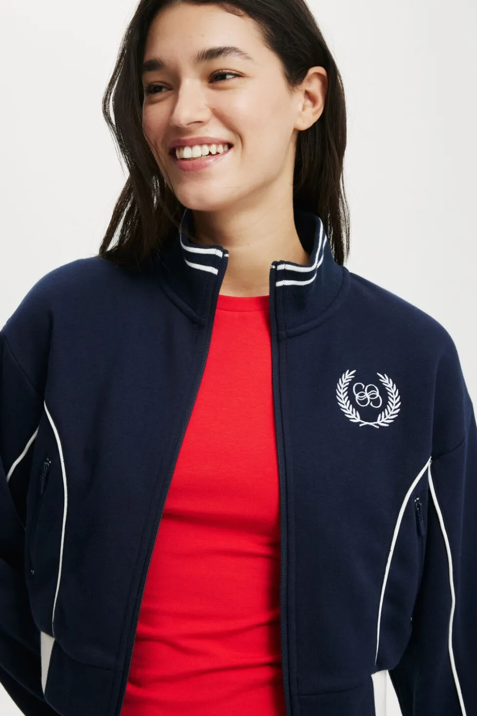 Graphic Cropped Zip Through
