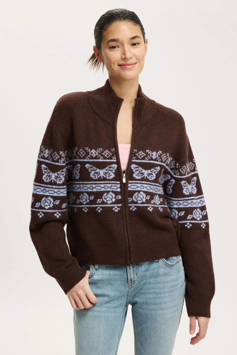 Intarsia Knit Bomber