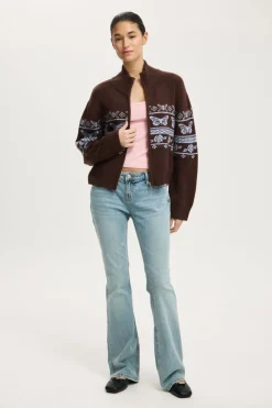 Intarsia Knit Bomber
