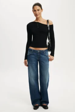 One Shoulder Henley Knit
