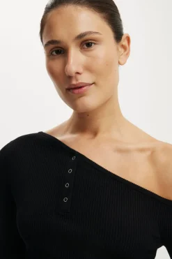 One Shoulder Henley Knit