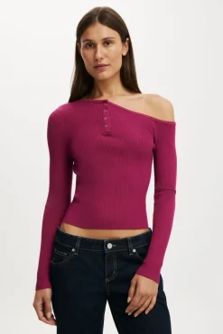 One Shoulder Henley Knit