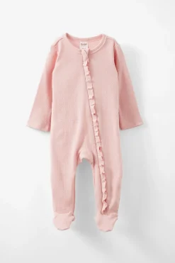Organic Pointelle Ruffle Zip All In One