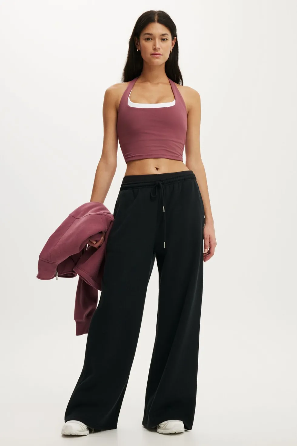 Plush Tie Waist Wide Leg Sweatpant