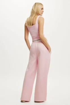 Plush Tie Waist Wide Leg Sweatpant