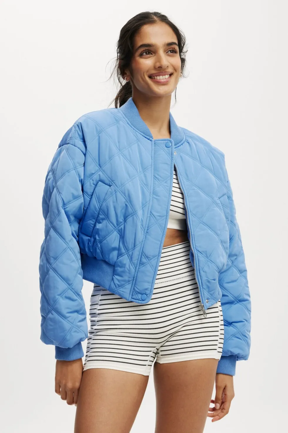Quilted Rib Bomber Jacket