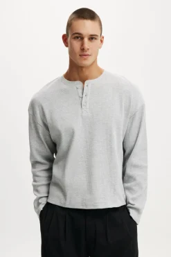Relaxed Fit Textured Henley Long Sleeve