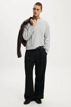 Relaxed Fit Textured Henley Long Sleeve