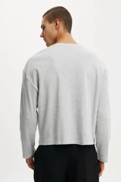 Relaxed Fit Textured Henley Long Sleeve