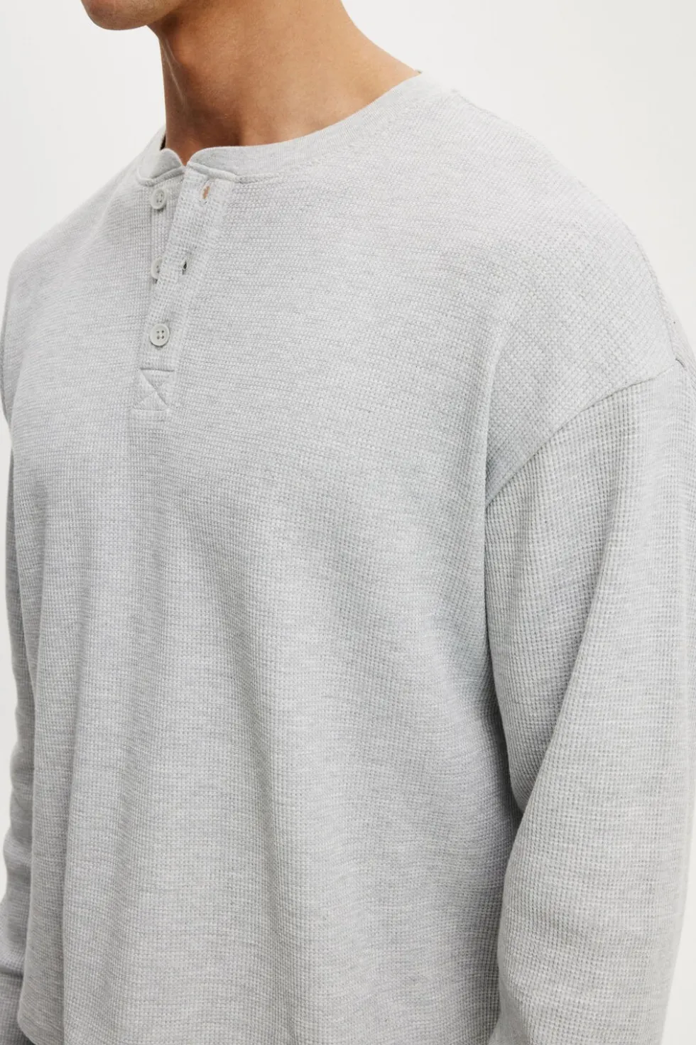 Relaxed Fit Textured Henley Long Sleeve