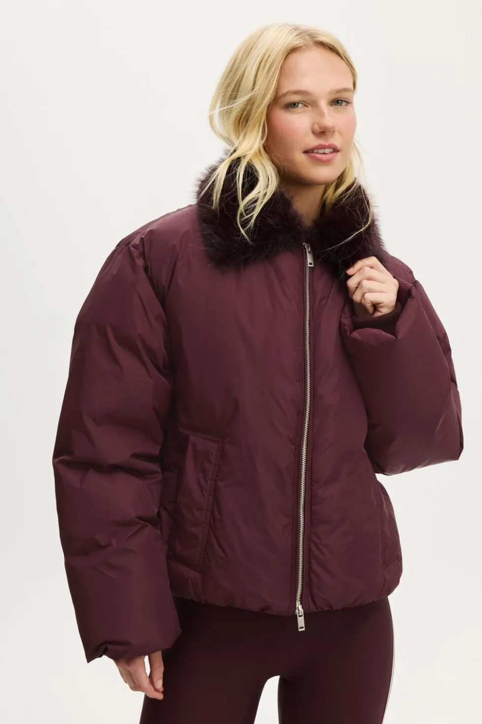 The Mother Puffer Faux Fur Collar Bomber