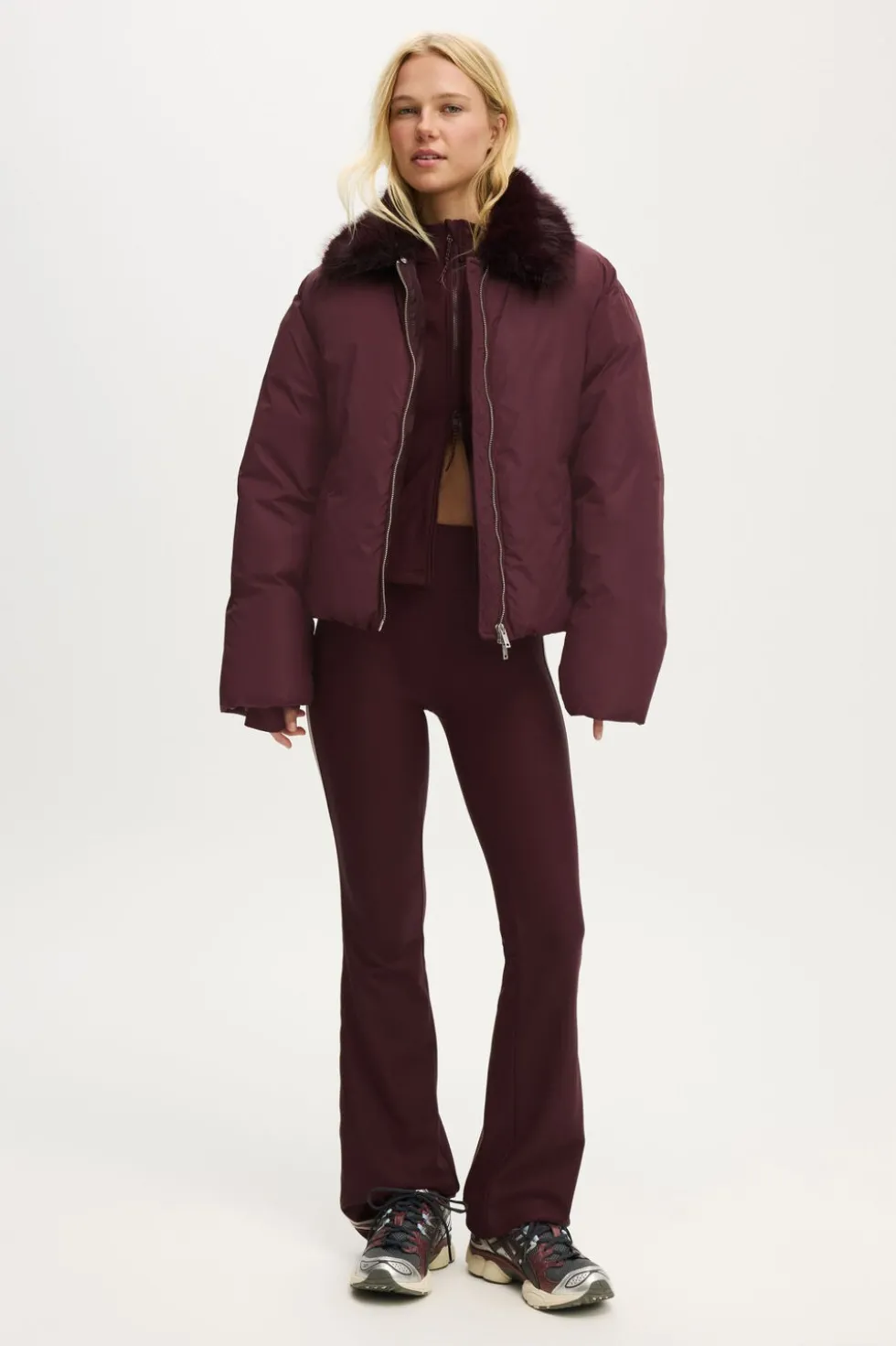 The Mother Puffer Faux Fur Collar Bomber