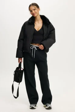 The Mother Puffer Faux Fur Collar Bomber