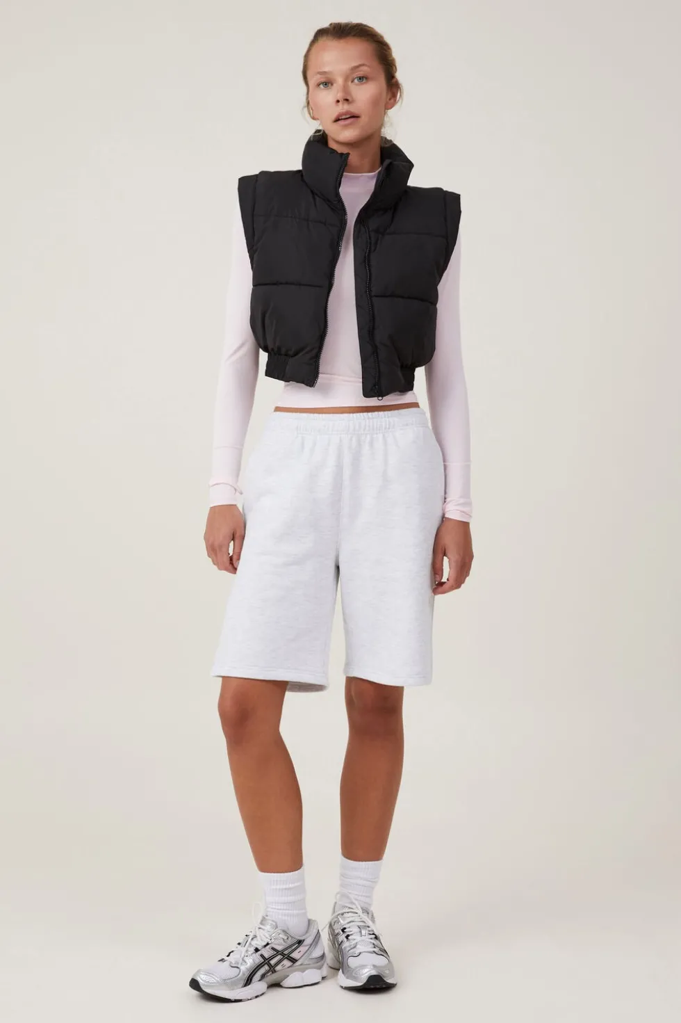 The Mother Puffer Panelled Crop Vest