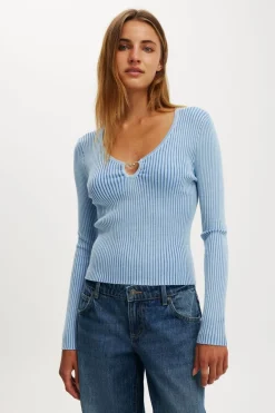 Two Tone Rib Keyhole Knit