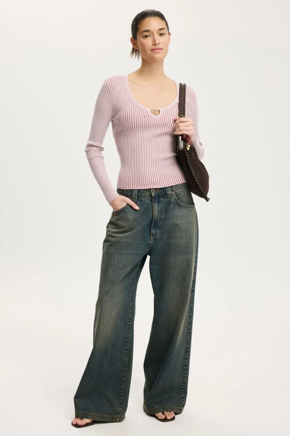 Two Tone Rib Keyhole Knit