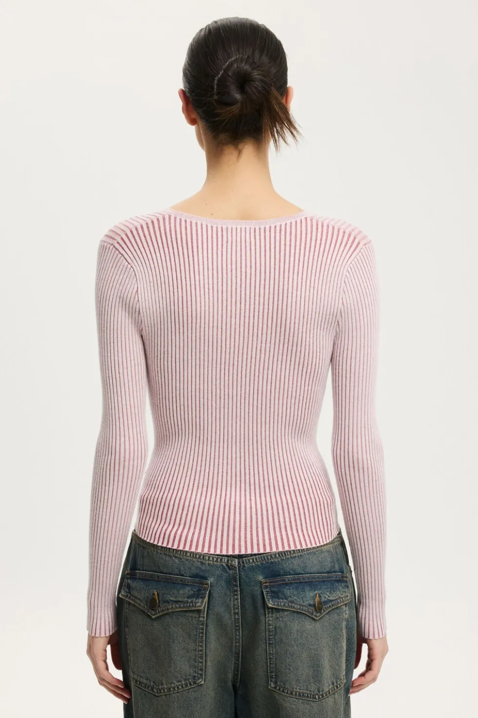 Two Tone Rib Keyhole Knit
