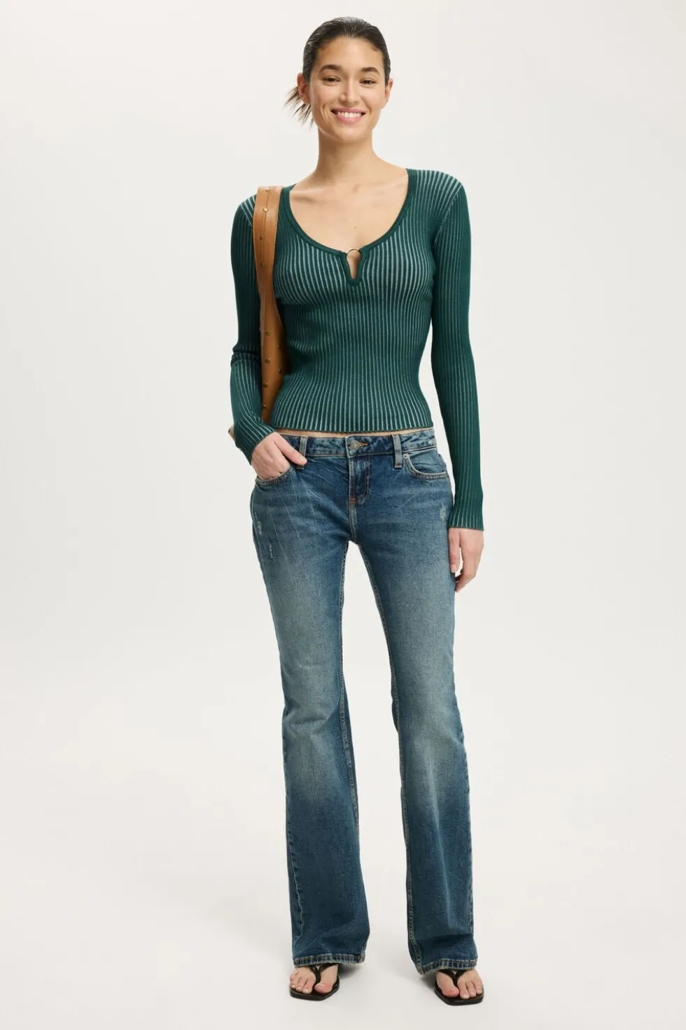 Two Tone Rib Keyhole Knit